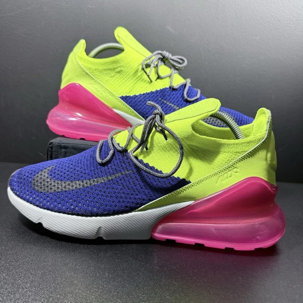 Nike Air Max 270 Flyknit Shoes Purple Volt Pink Mens Size 10 Shoe AO1023-501‎ - Picture 3 of 16